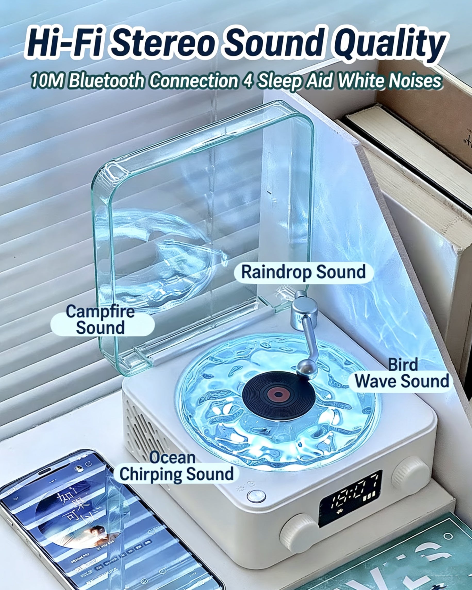 Ocean Sound Bluetooth Speaker, Subwoofer for Computer, Vinyl Record Player, Christmas Gift, Portable Subwoofer