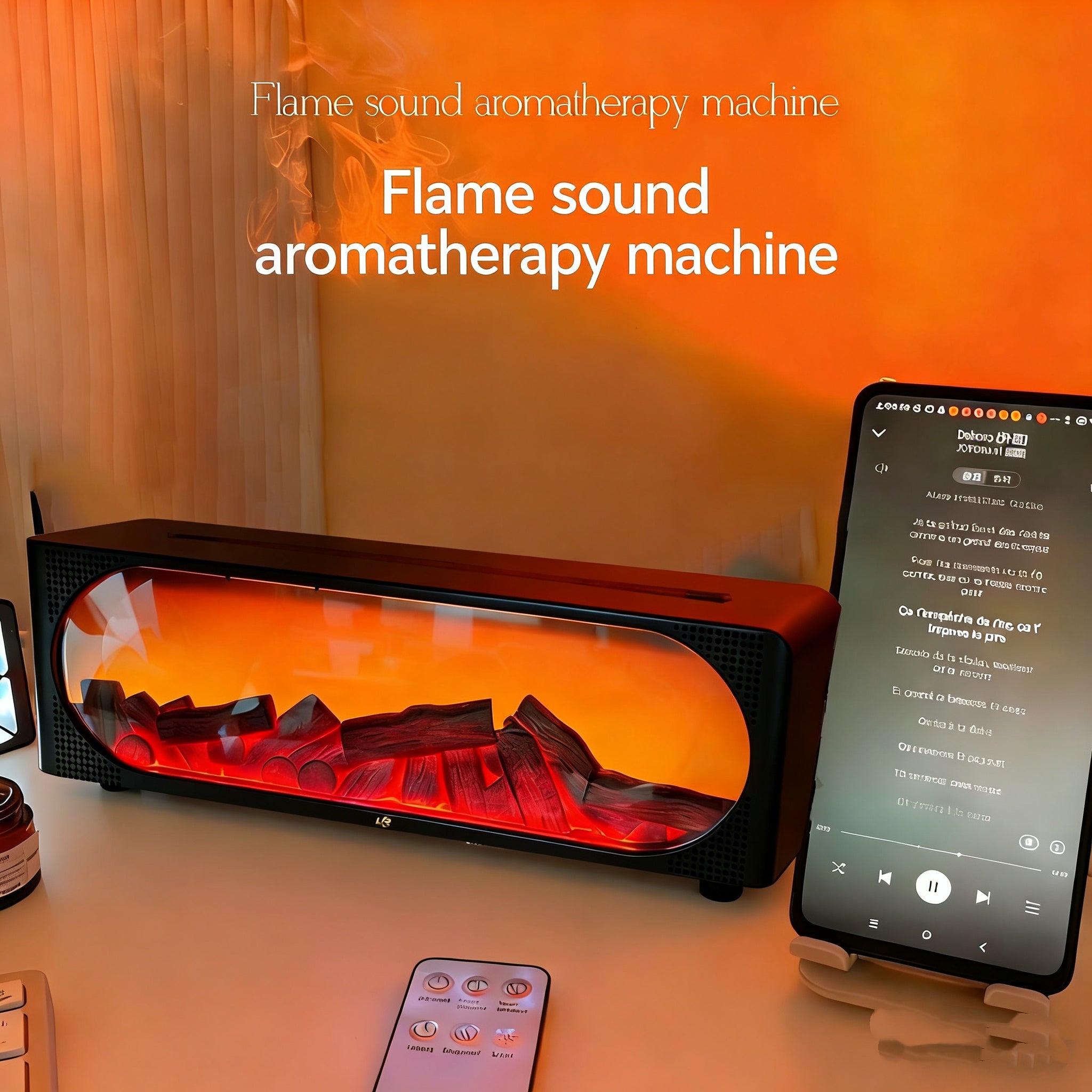 Ambient Bluetooth Speaker, Humidifier, Aromatherapy Diffuser, Simulated Flame Fireplace, Birthday Gift