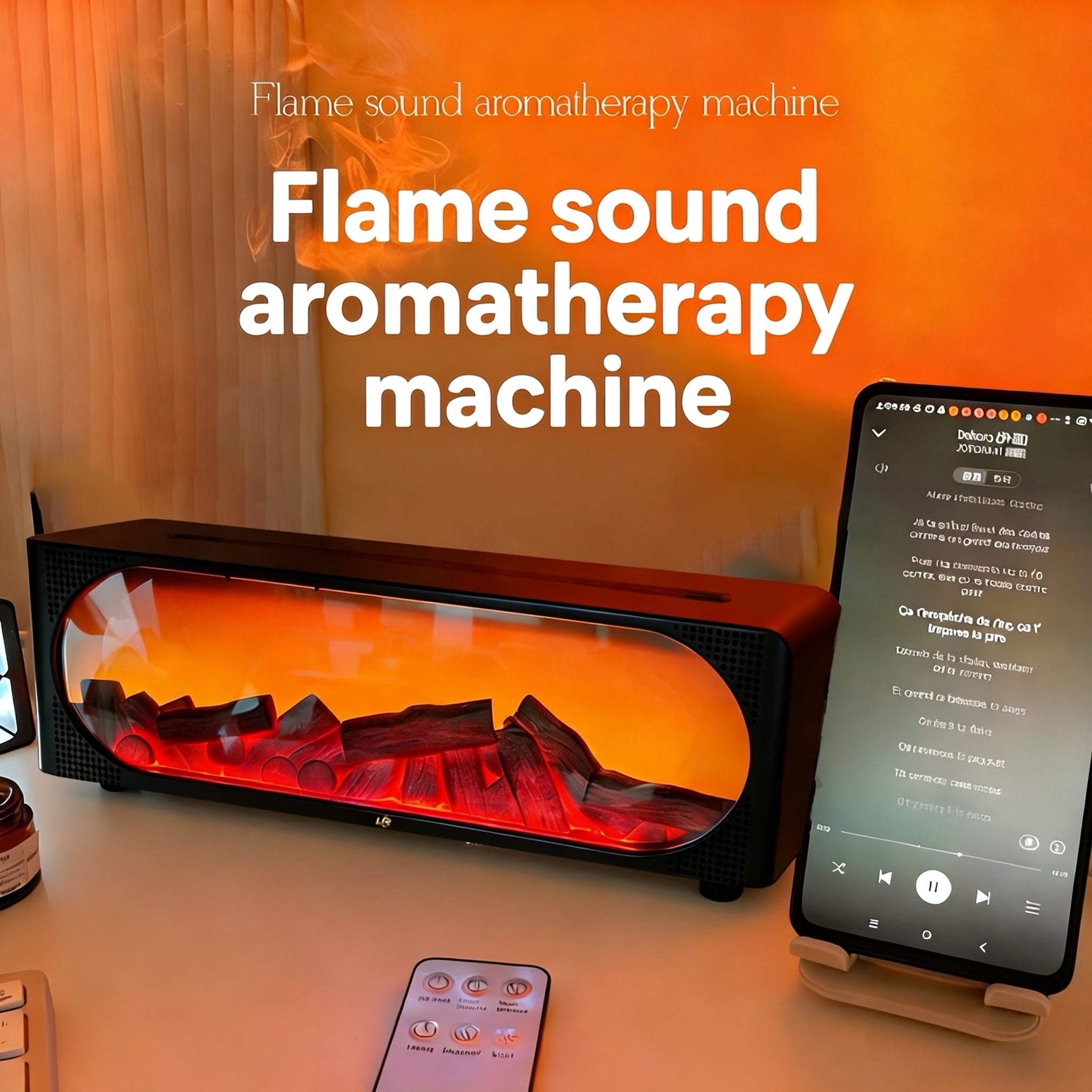 Ambient Bluetooth Speaker, Humidifier, Aromatherapy Diffuser, Simulated Flame Fireplace, Birthday Gift