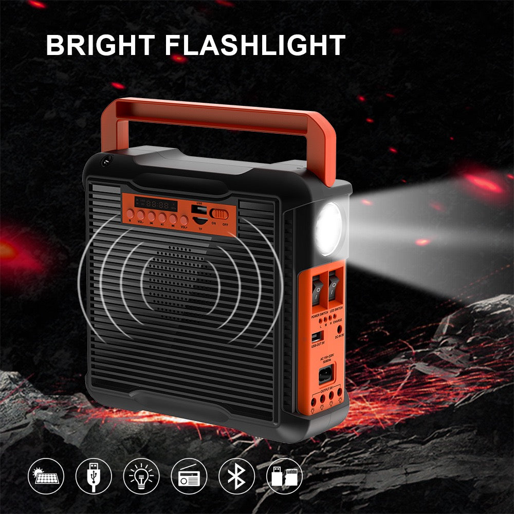 Power Bank Bluetooth Speaker with Solar Outdoor Floodlight, Flashlight, Radio, Portable Camping Speaker