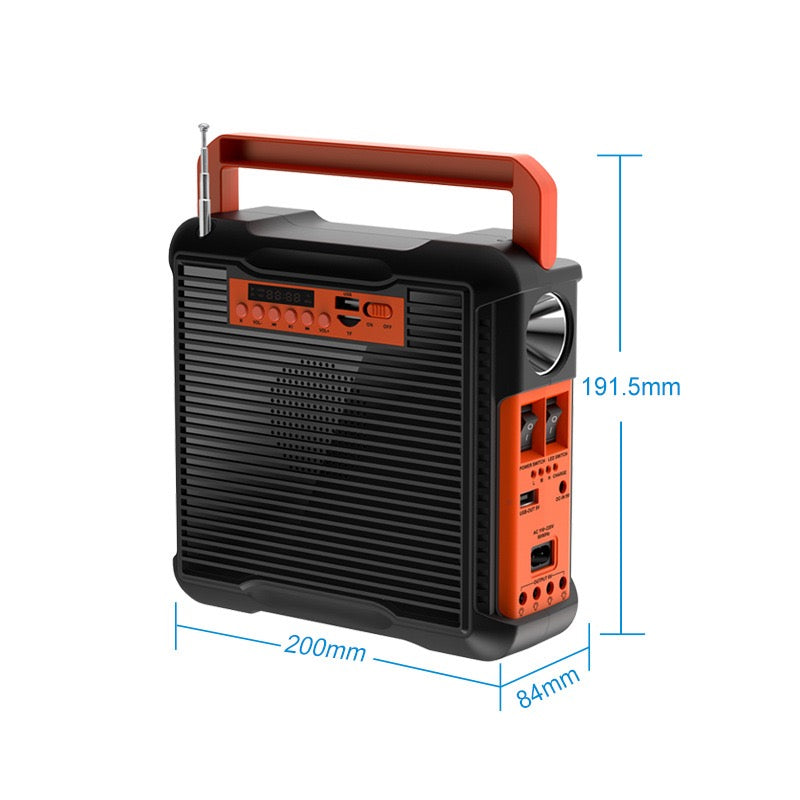 Power Bank Bluetooth Speaker with Solar Outdoor Floodlight, Flashlight, Radio, Portable Camping Speaker