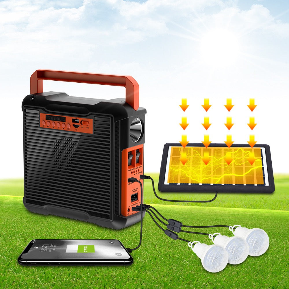 Power Bank Bluetooth Speaker with Solar Outdoor Floodlight, Flashlight, Radio, Portable Camping Speaker