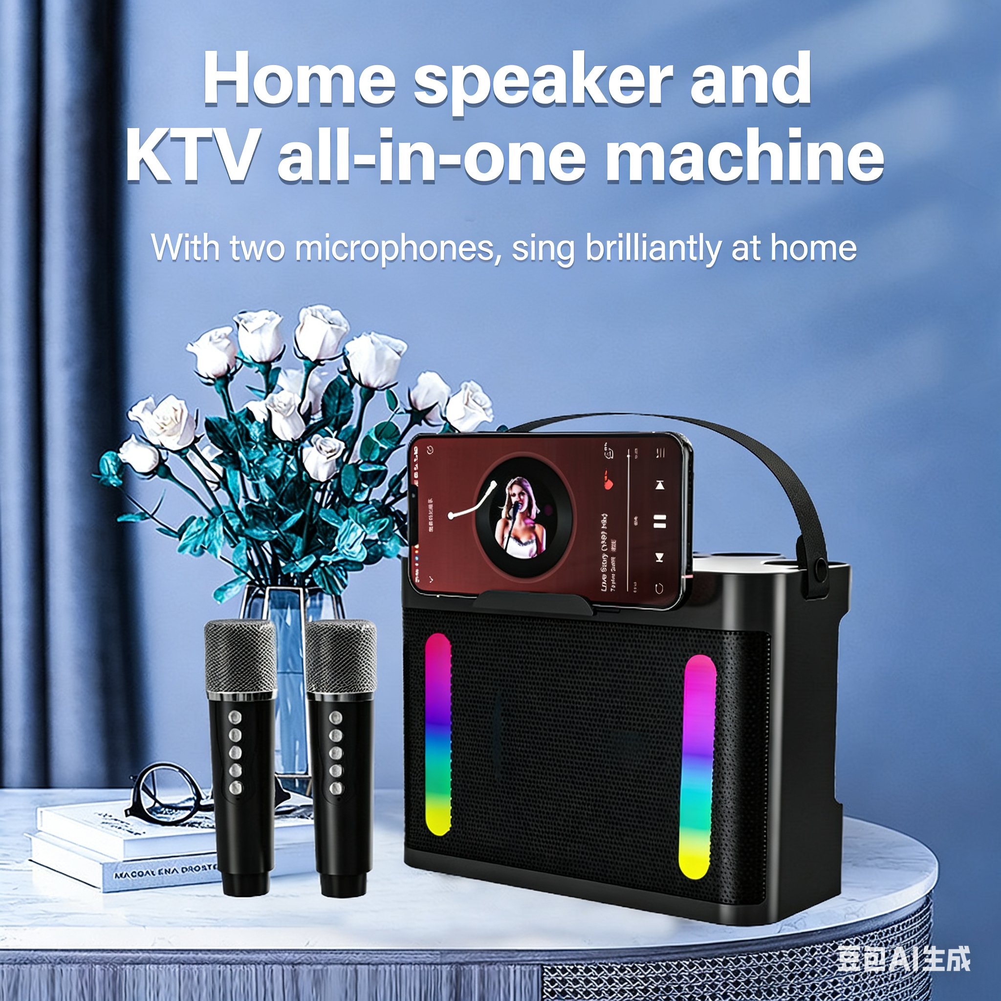 Portable Outdoor Karaoke Set with Bluetooth, Dual Microphones, and Speaker